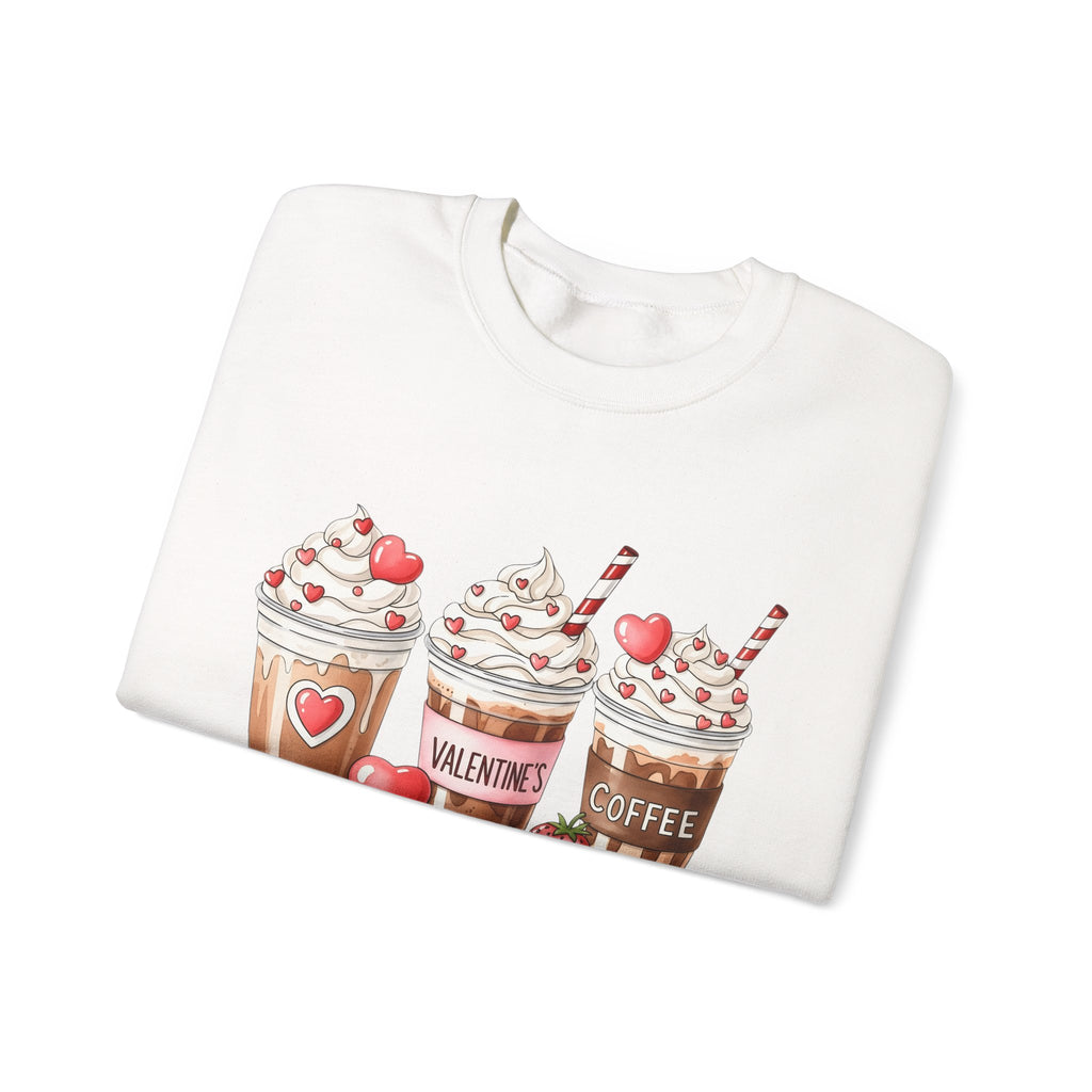 Valentine Coffee Crewneck Sweatshirt — Cute Hot Cocoa & Heart Drinks Design