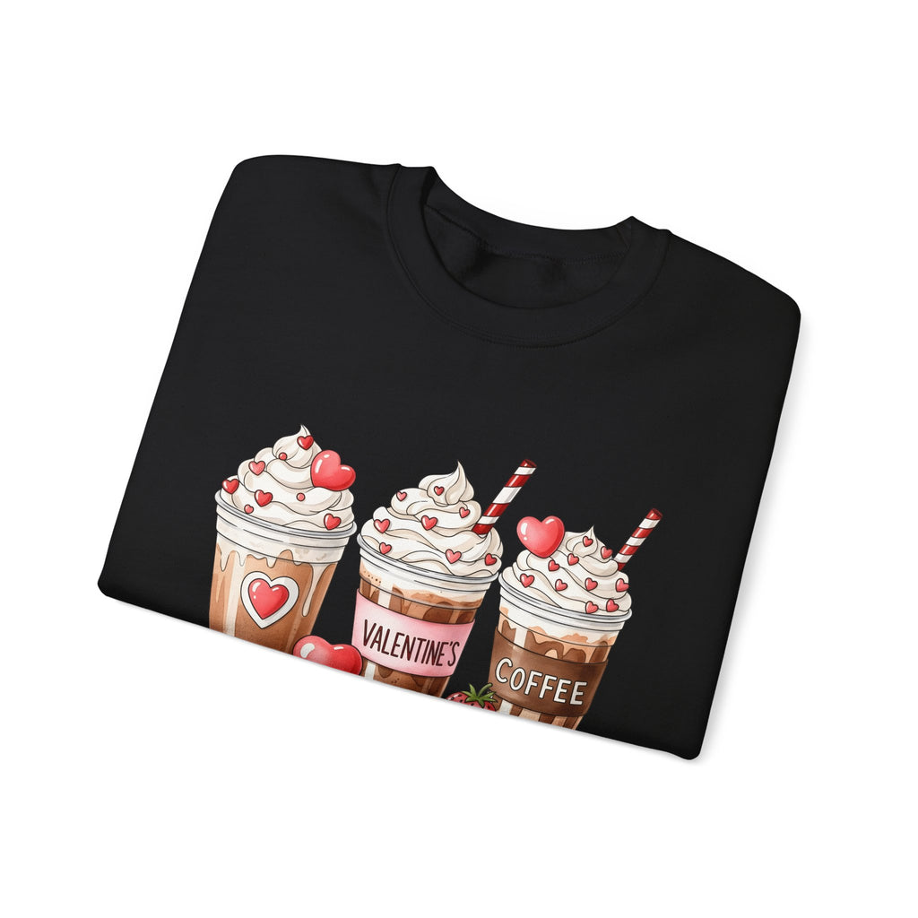 Valentine Coffee Crewneck Sweatshirt — Cute Hot Cocoa & Heart Drinks Design