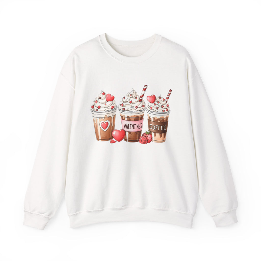 Valentine Coffee Crewneck Sweatshirt — Cute Hot Cocoa & Heart Drinks Design