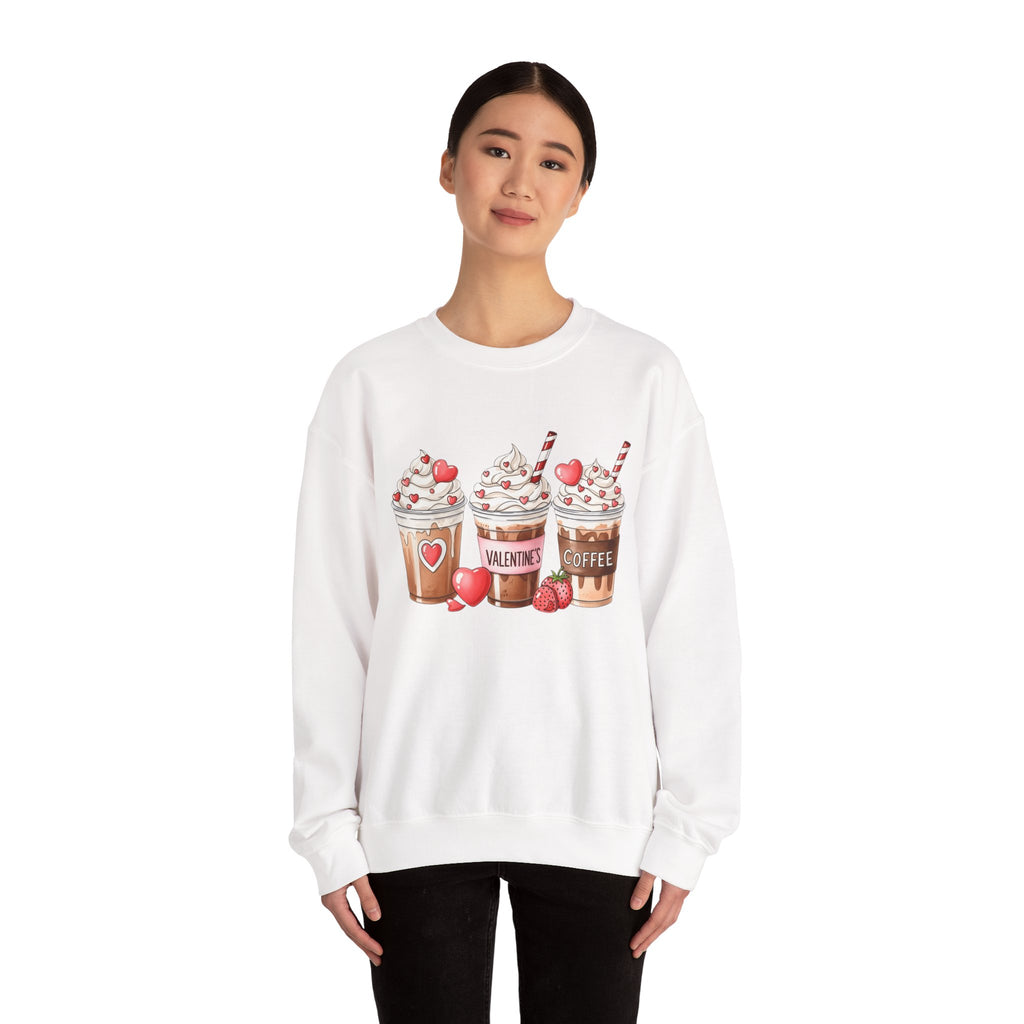 Valentine Coffee Crewneck Sweatshirt — Cute Hot Cocoa & Heart Drinks Design